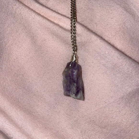 Rough Amethyst Crystal Necklace and Chain - Picture 2 of 3